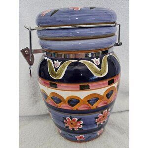 Boulevard Hand-Painted Ceramic Jar With Lid & Clamp Dishwasher Safe Floral 10"